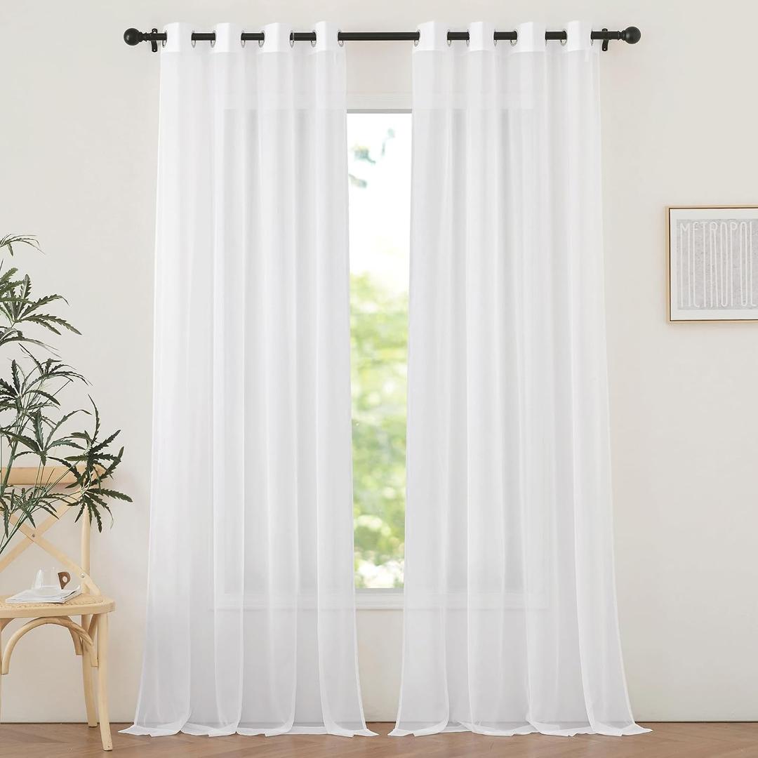 NICETOWN Sheer Curtains 108 inches Length for Windows, Grommet Top Elegant Ivory Voile Textured Window Treatment for Sliding Glass Door/Bedroom/Living Room, W54 x L108, 1 Pair