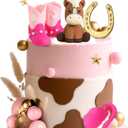 JeVenis Pony Cowgirl Cake Topper Cowboy Western Cake Decorations Cowgirl Hat Birthday Cake Topper Cowgirl Boots Cow Balls Cake Decoration (Pink)