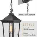Outdoor Pendant Lights for Porch, HWH Exterior Hanging Lantern, Farmhouse Outdoor Pendant Light for Gazebo, Seeded Glass Shade, Matte Black, 5HX64HM BK (Large)
