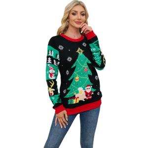 Ugly Christmas Sweater Women Graphic Printed Pullover Chunky Sweaters Cute Christmas Sweaters for Women Holiday, Size XL