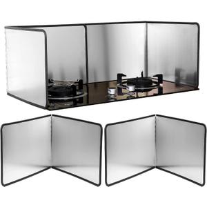 Grease Splatter Guard 2 Pieces 2 Sided Splash Guard for Stove Foldable Backsplash Protector Behind Stove Nonstick Stainless Steel Backsplash for Stove Screen Protector (17.72 x 19.69 Inches)