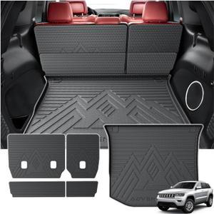 KUST Trunk Cargo Mat for Jeep Grand Cherokee 2011-2021, TPE Rubber Trunk Liner with Backrest Mat for Grand Cherokee Accessories All Weather Back Seat Protector Rear Cargo Liner Raised Edge