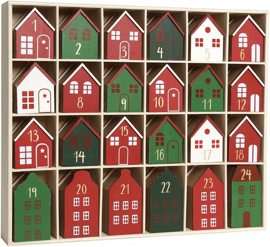 Christmas Wooden Advent Calendar With 24 PCS Calendar Houses To Fill Small Gifts Christmas Tabletop Decoration