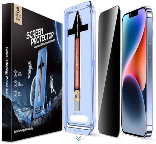 MAGIC JOHN 2 Pack for iPhone 13/13Pro/14/16e 6.1 inch Privacy Glass Screen Protector, Auto Dust-Elimination, Bubble Free, Easy Installation