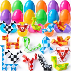 JOYIN 12 Pcs Prefilled Easter Eggs with Mini Snake Cubes Twist Puzzle Toys Snake Speed Cube for Kids Easter Party Favor Egg Hunt Classroom Exchange and Prize Supplies