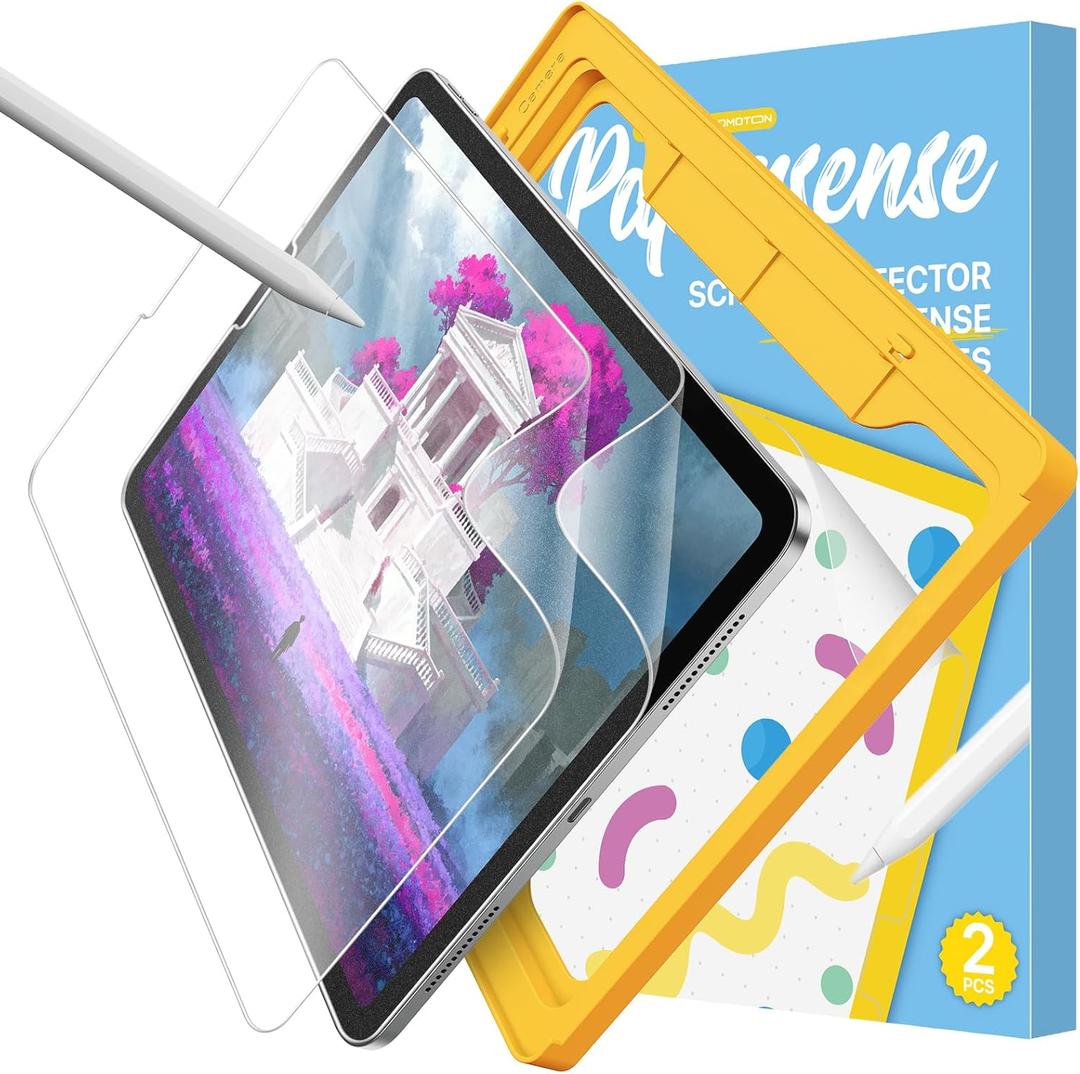 OMOTON PAPERSENSE 2 Pack Paper Screen Protector for iPad Pro 11 inch (2022/2021/2020/2018), and iPad Air 5th&4th Generation(10.9 inch, 2022&2020), Anti-glare Matte PET Film with Easy Installation Tray, Draw Like on Paper, Ultra-Responsive