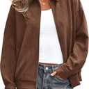 PRETTYGARDEN Faux Suede Bomber Jacket Women Fall Fashion 2026 Casual Zip Up Oversized Trendy Winter Clothing Outerwear Coats (Small, Brown)