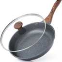 SENSARTE Nonstick Frying Pan Skillet with Lid, Omelet Pan with Cover, Healthy Egg Pan Chef's Pan, Kitchen Cooking Pan, PFOA Free (8inch + Glass Lid) (Gray Granite)