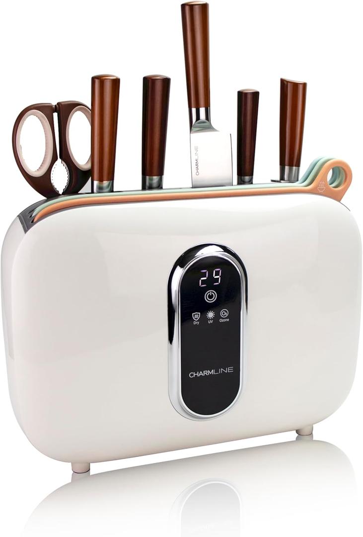 Charmline Smart Cutting Board and Knife Set with Holder, Self-Cleaning & Drying, Space-Saving Kitchen Organizer, Practical Gift for Mom, Housewarming, Birthday & Christmas, 
Item dimensions L x W x H	14.57 x 3.54 x 19.29 inches