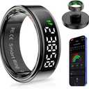 AMOVAN Smart Ring with LED Display Screen Health Tracker and Touch Button, Bluetooth Connection Health Monitor Tracks Heart Rate/Blood Oxygen/Sleep/Sports Activities, IP68 Waterproof (Black, 12#)