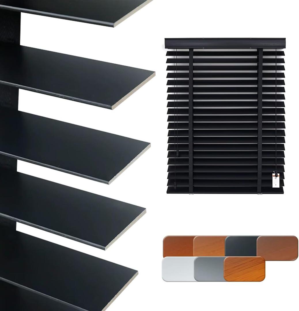 Solid Wood Blackout Blinds, 2" Slats 100% Room Darkening for Home Bedroom Bathroom Living Room Windows 28x48inch