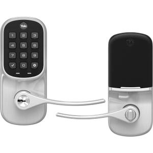 Yale Satin Nickel Assure Lock Entry Door Handle with Wi-Fi Connected Keypad, Smart Door Lock with Handle and Back-Up Key for Single Hole Entry Door, YRL216-WF1-619