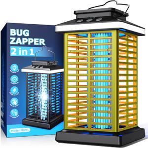 Bug Zapper Outdoor, Mosquito Zapper 2 in 1 Portable & Rechargeable Bug Zapper Outdoor with 4000mAh Battery & LED Night Light, 4000V Electric Fly Zapper for Outside,Patio,Backyard,Garden (Yellow)