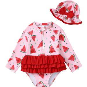 Newborn Baby Girl Swimsuit Toddler Bathing Suit One Piece Ruffle Short Sleeve Baby Swim Suit Infant Swimwear (12-18 Months, Watermelon Red)