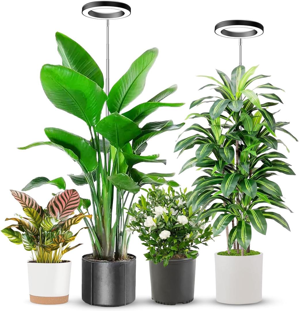 Aokrean 6.3in Grow Light, 80LED Full Spectrum Plant Light for Indoor Growing, Height Adjustable 10"-65", Auto Timer 6/12/16H, 3 Optional Spectrums, Idea for Large Plant, 5V, Black, 2 Pack