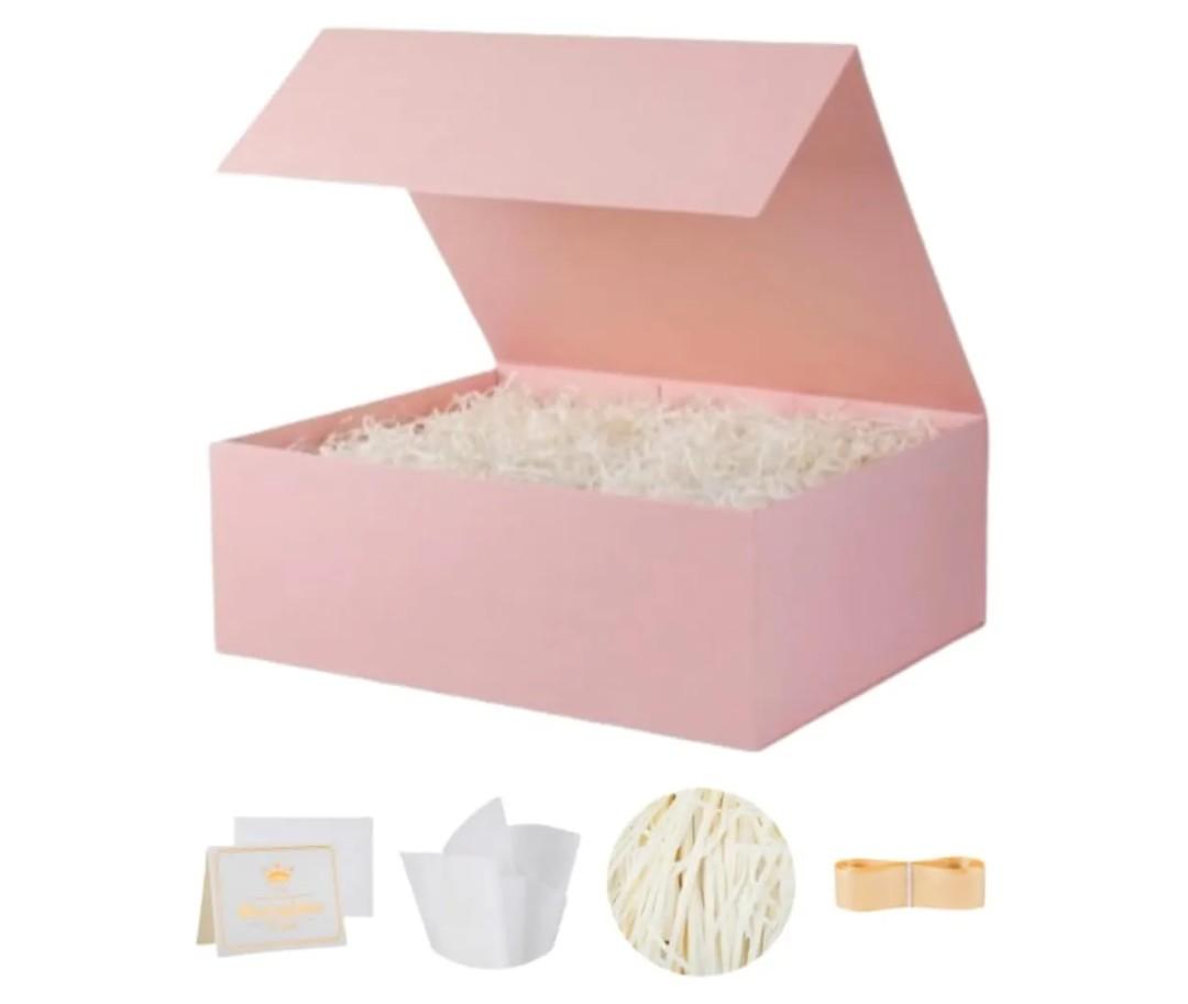 UoeRing 1 Pcs Pink Gift Box 9.5x6x3 inch Small Luxury Gift Box for Presents with Magnetic Lid Collapsible,Birthday,Christmas,Contains Card, Ribbon, Tissue Paper, Shredded Paper Fille