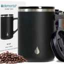 Elemental Insulated Coffee Mug - Triple-Wall Stainless Steel Summit Travel Cup for Hot and Cold Drinks - Thermal Coffee Mug with Lid and Handle for Camping, Office & Travel 16oz - Black
