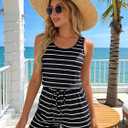 RAISEVERN Womens Rompers Summer Short Jumpsuits Casual Scoop Neck Sleeveless Romper with Pockets (Medium, Black-02)