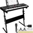 Kids Keyboard Piano, 61 Key Electronic Piano (Black with Stand)