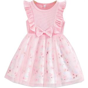 Baby Girl Tulle Dress Ruffle Sleeveless Toddler Sundress Girls Floral Tutu Princess Dresses for Wedding Birthday Party (Pink)