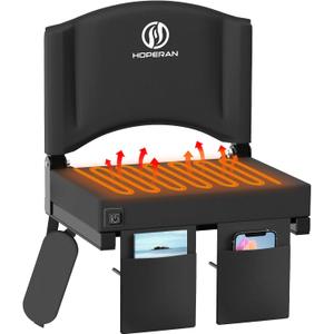 HOPERAN Heated Stadium Seats for Bleachers with Back Support, 3 Levels Heating Bleacher Chairs with Back and Cushion, Folding Bleacher Seat, Lightweight Portable Stadium Chair with Shoulder Strap