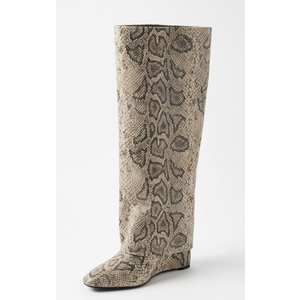 Women's High Heel Over the Knee Boots - Pleated Snakeskin Thigh High Booties, 8.5