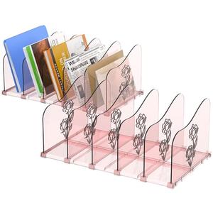 COWVTUJ Adjustable Rose File Organizer for Desk, Vertical File Folder Holders for Magazines, Upright Desktop Binder Organizer, Clear Paper Bookshelf Divider File Sorter for School Office Supplies