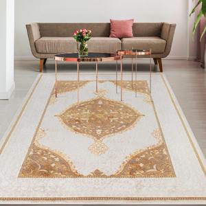 Antep Rugs Babil Gold 5x7 Oriental Bordered High Low Textured Traditional Indoor Area Rug, Beige Gold, 5'3" x 7'