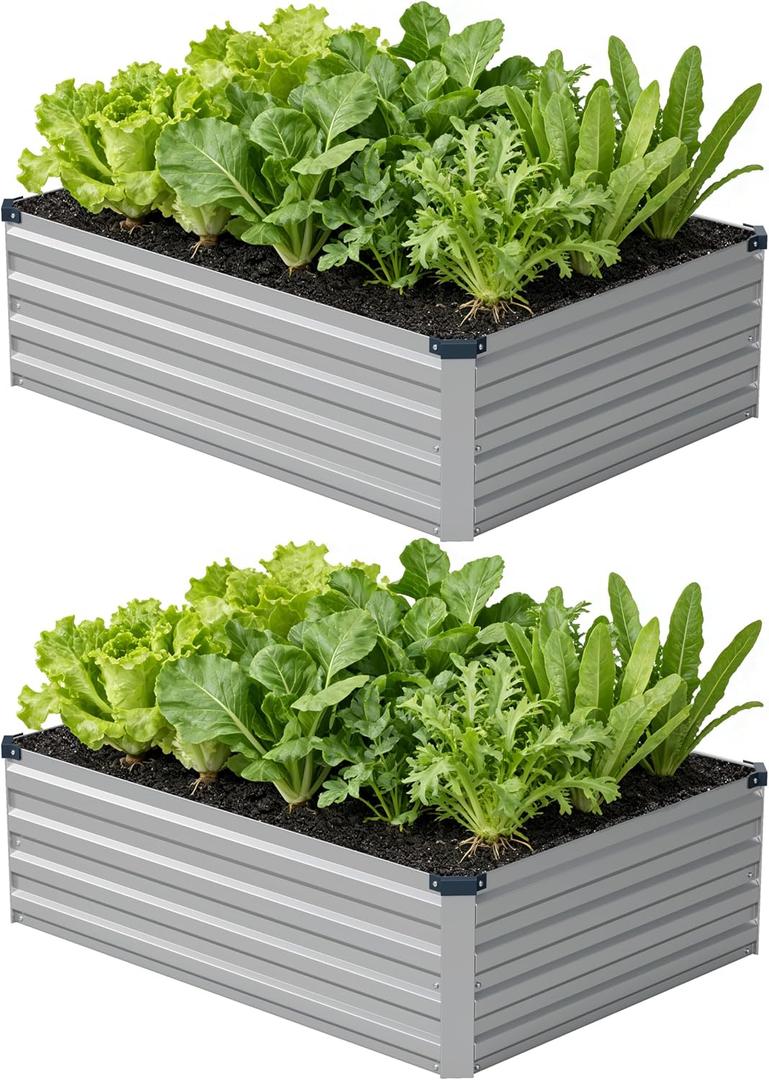 zunatu 4x3x1 ft(2 Pack) Galvanized Raised Garden Bed,Outdoor Planter Box Metal Patio Kit Planting Bed for Vegetables Flowers and Succulents,Silver