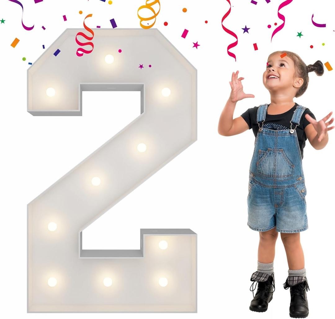 3FT Light Up Numbers Letters, Mosaic Numbers for Balloons, Giant Mosaic Balloon Number 2 for 2 Year Old, 2th 20th 21st Birthday Decorations, 2026 Graduation Party Decor
