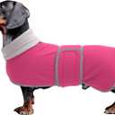 Dachshund Coats Sausage Dog Fleece Coat in Winter Miniature Dachshund Clothes with Hook and Loop Closure and high vis Reflective Trim Safety - Pink -(Back: 14"-15"in) Small
