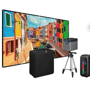 iLive Cinema Pop Up Movie Kit, Projector, Projection Screen, Bluetooth Speaker, Tripod Bundle