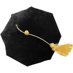 Unisex Doctoral Tam with Gold Bullion Tassel Black Velvet 8 Sided Graduation Tam One Size