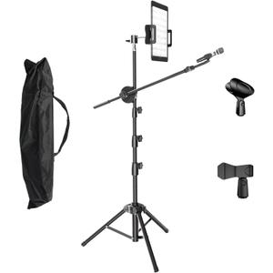 Kereal Microphone Stand Floor Boom Mic Stand with 360 Ball Head Tablet Holder, Two Mic Clips for Singing, Portable Mic stands Adjust Hight From 17 to 83 for Studio, Stage, Karaoke, DJ, Kids
