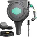 Automatic Retractable Garden Hose Reel 1/2" x 82 ft 180 Wall Mounted Hose Reel & 360 Swivel Ground Mounted on Metal Spike, Any Length Lock Hose Reel with 4 Modes Nozzle, Slow Return, UV Resistant