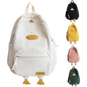 Duck Cute Backpack, Large Capacity Cute Funny Aesthetic Kawaii Corduroy Mochila (White)