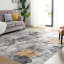OIGAE Washable Rug 8x10, Abstract Modern Area Rugs with Non-Slip Backing, Non-Shedding Floor Mat Throw Carpet for Living Room Bedroom Kitchen Laundry Home Office, Grey/Yellow