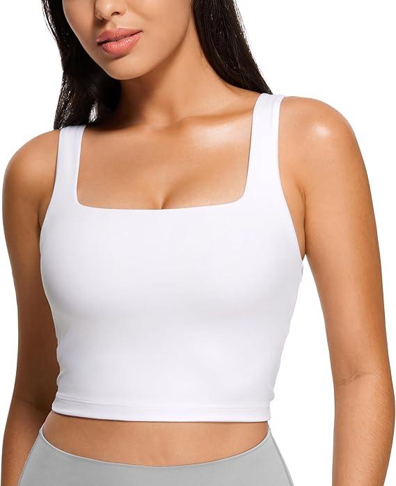 CRZ YOGA Butterluxe Square Neck Crop Tank Tops for Women - Workout Longline Sports Bras Padded Yoga Camisole, Medium