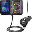 Nulaxy Bluetooth FM Transmitter for Car, Wireless Car Bluetooth V5.0 Adapter with Big Color Screen, Support QC3.0 Fast Charging, Hands-Free Call, MP3 Music Player BASS&TRE Booster, TF Card AUX-KM28