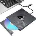 External CD/DVD Drive for Laptop/PC, USB 3.0 Type-C Portable Player for Computer CD DVD +/-RW Disk Drive CD Burner Writer Reader Compatible with Desktop Windows Apple (Functional Interface)