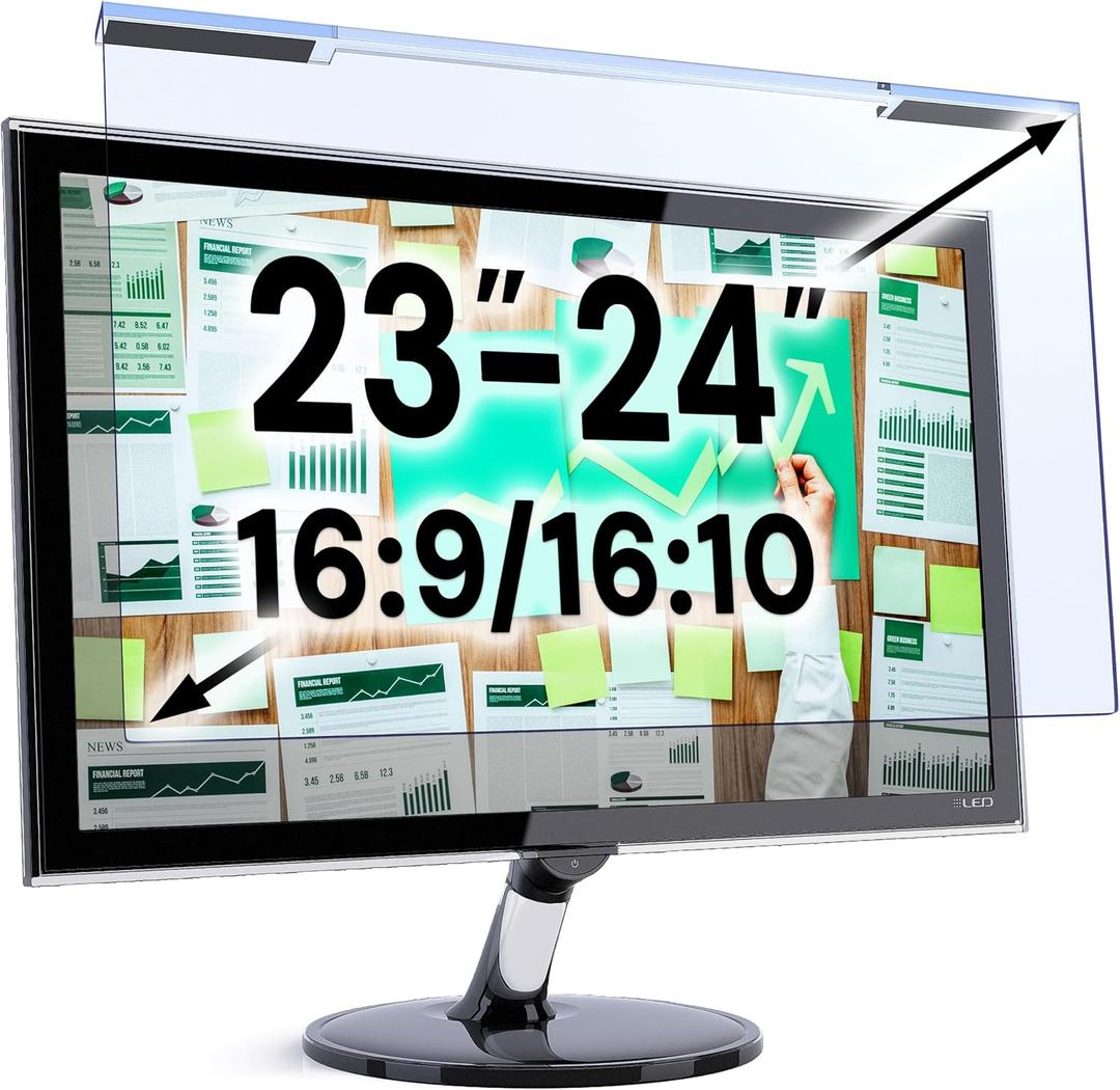 Blue Light Screen Protector for 23, 23.6, 23.8, 24 Inch Computer Monitor and Laptop – Anti-UV Blue Light Blocking Film for Desktop PC, Eye Protection Filter, 21.2" x 13.4", 1 Pack