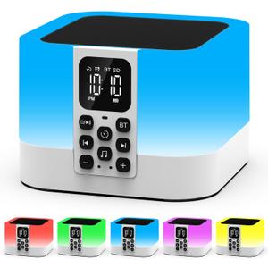 Night Light Bluetooth Speaker, Baby Nursery Night Lamp for Breastfeeding, Alarm Clocks for Kids, 30 Sounds Machine & Sleep Timer, Touch Bedside Lamp, 8 Color Changing, Gifts for Teens Boys (6 IN 1 Night Light)