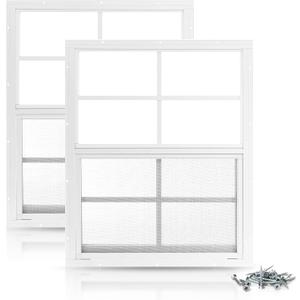 PRO FLEX 2 Pack Shed Window 14" x 21" - Ultra Thick White Aluminum Flush Mount with Tempered Glass and Screen - Shed Windows with Vertical Slider and Screws for Chicken Coop, Sheds, Barns, Playhouses