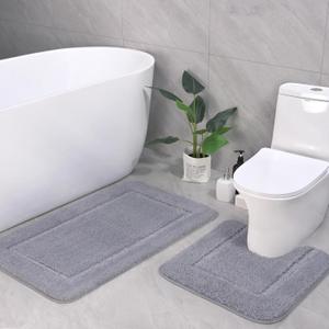 LOCHAS Bathroom Rug Set Light Grey, Soft Bath Rug Set 2 Piece, Toilet Mat U-Shaped 20x20 and 34x20 Bath Rugs, Quickly Dry Mats for Bathroom, Tub, Washable, Super Absorbent Floor Mat, 34" x 20" Plus 20" x 20"