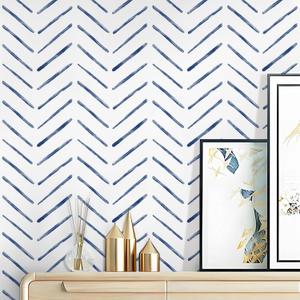 Rugreat Herringbone Peel and Stick Wallpaper Modern Stripe Contact Paper for Cabinets Neutral Self Adhesive Removable Wallpaper for Bedroom Bathroom Waterproof Blue and White 393 inL 17.3inW