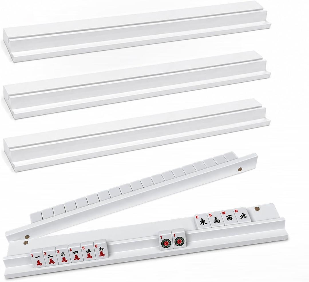 20 Inch Wooden Mahjong Racks with Pushers, Strong Magnets, White
