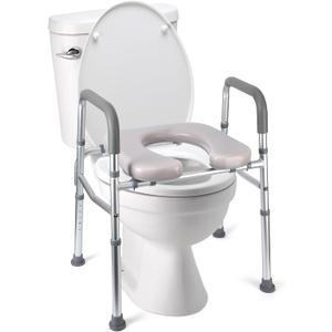 Raised Toilet Seat, 350LB Stand Alone Homecare Commode Bathroom Assist Frame for Elderly, Handicapped, Disabled, Adjustable Height, Padded Seat