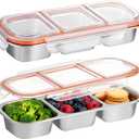 2 Pack 3 Compartment Stainless Steel Snack Containers, Leak Proof Metal Bento Lunch Box with Lid, Reusable Stainless Steel Lunch Meal Prep Containers for Work, Travel, Picnic