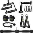 Cable Machine Attachments Combo, Heavy Duty Solid Steel LAT Pulldown Attachments with Exercise Handles & Ankle Straps, Home Gym Machine Accessories (Black)