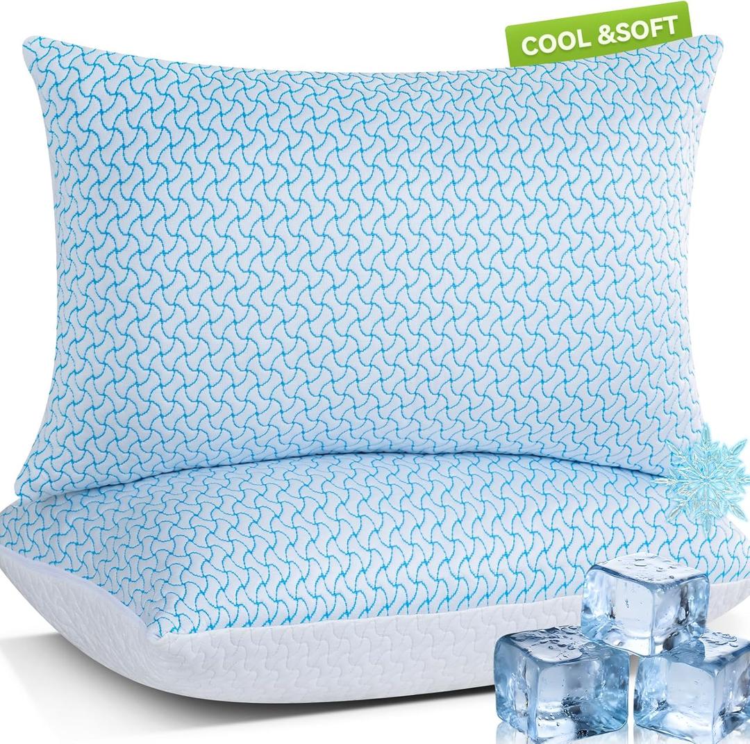 SUPA MODERN Shredded Memory Foam Pillows Queen Size Set of 2, Cooling Bed Pillow for Sleeping for Hot Sleepers, Adjustable Pilllows for Side Back and Stomach Sleepers, Neck & Shoulder Comfort Support